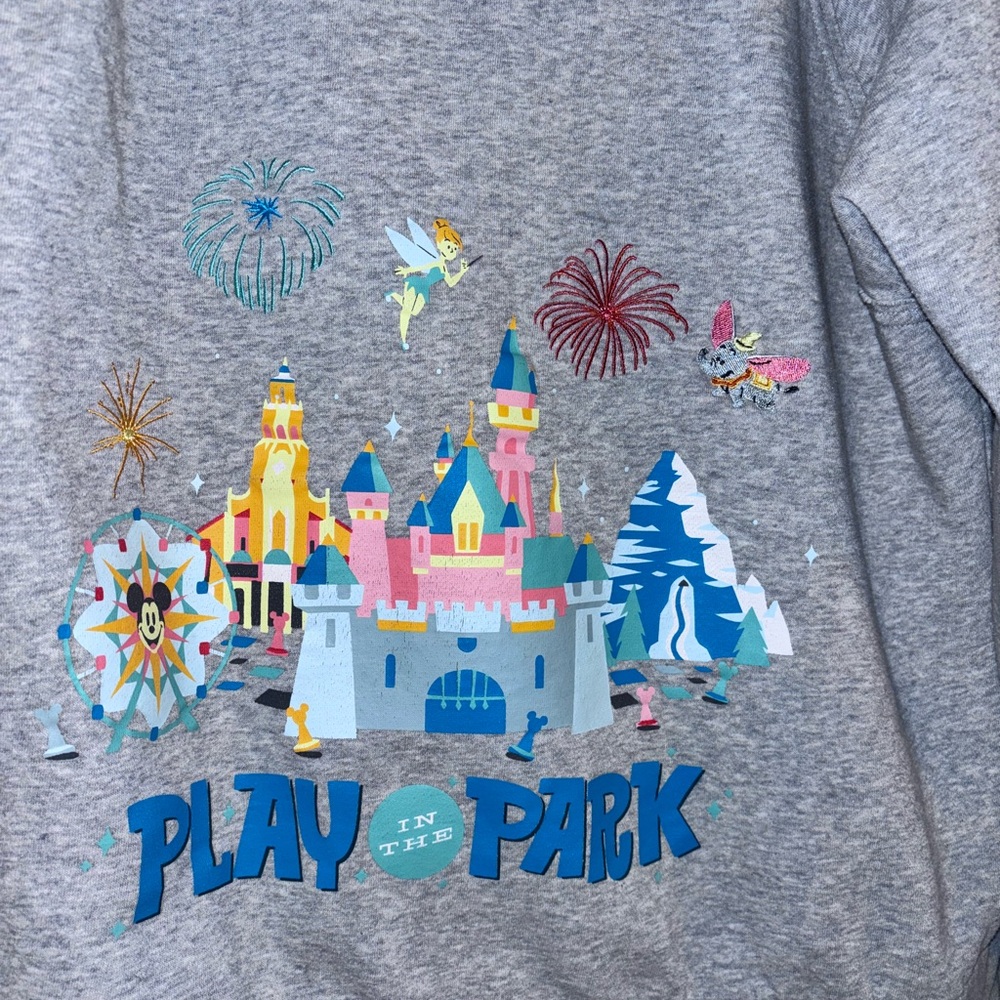 Disney Hoodie Gray Full Zip Disneyland Play In The Park Mickey Minnie Jacket 1X - Picture 5 of 7